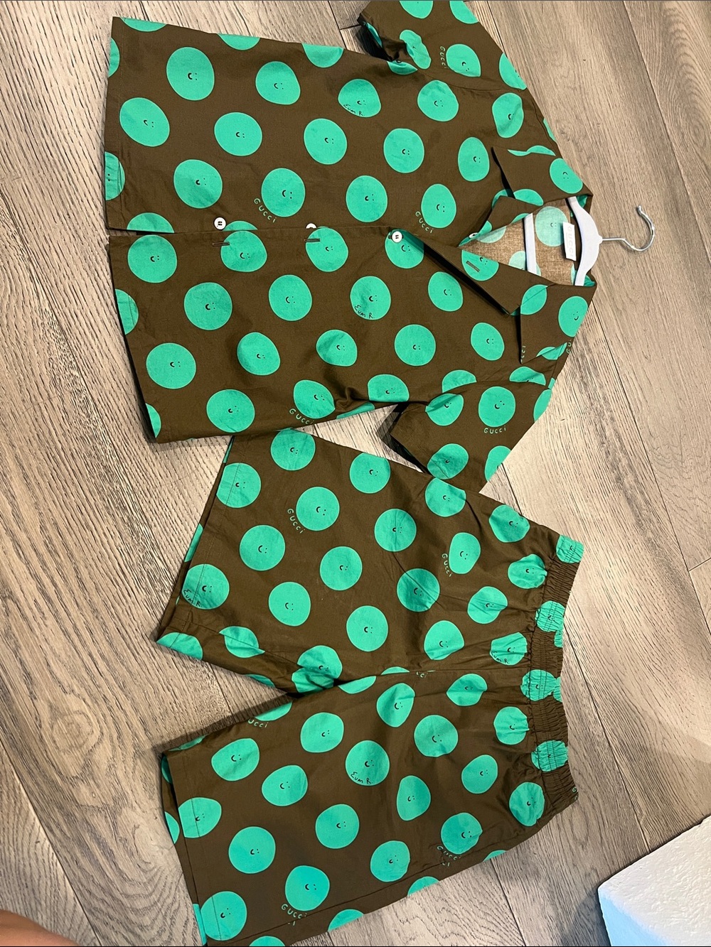 Gucci Brown and Green Polka Dot Kids Matching Set
